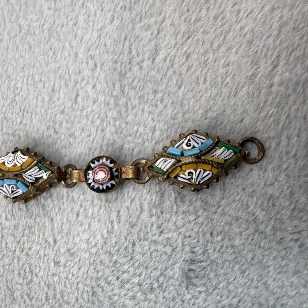 Vintage Micro Mosaic Bracelet Gold‎ Tone 7.5